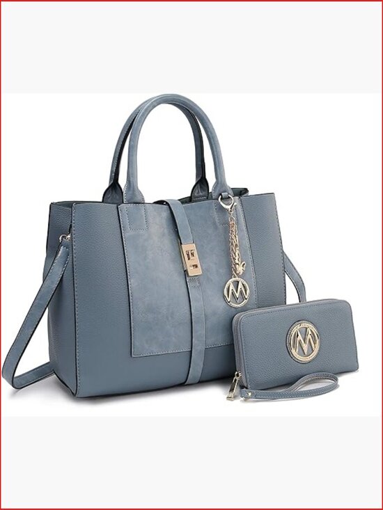 Handbags - Vegan Leather Satchel with Wristlet Wallet Faux Leather 2-Piece Set